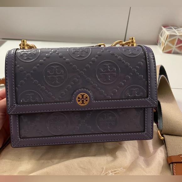 *SOLD* Tory Burch Monogram Patent Embossed Small Shoulder Bag - Picture 1 of 11